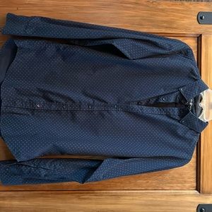 Men’s small long sleeve shirt. Navy blue with light blue spots.